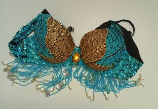 Traje danza del vientre azul y dorado
