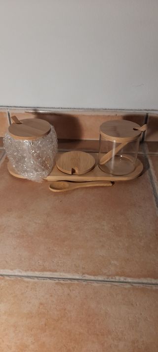Juego 2 recipientes cristal bambú