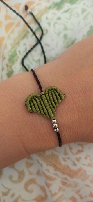 Pulseras corazón macramé-acero inoxidable 