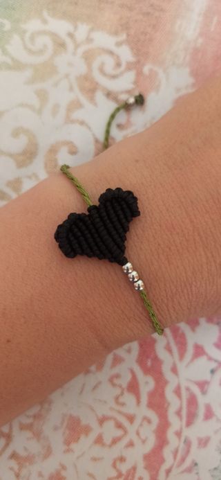 Pulseras corazón macramé-acero inoxidable 