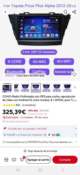 Radio Coche Toyota Prius 2012-15