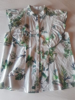Blusa Pull&Bear - S - Verde y Blanca