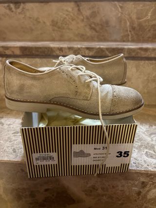 Zapatos comunion de ante beige y lino