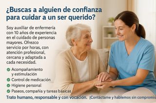 Cuidadora,horas puntuales ideal para cubrir URG.