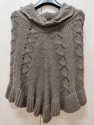 Poncho grigio marrone lana e mohair