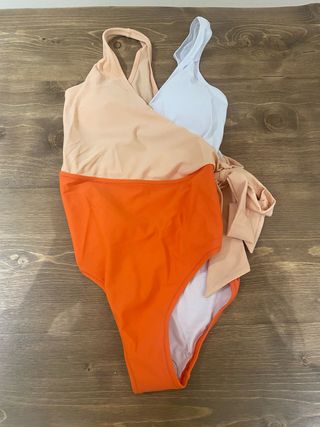 Bañador bicolor naranja-blanco