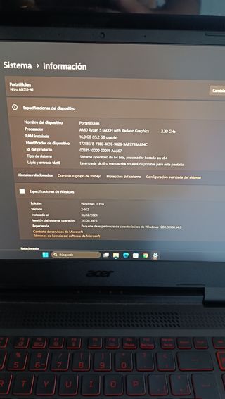 Portátil Gaming Acer Nitro 5 W11 Pro RTX 3050ti