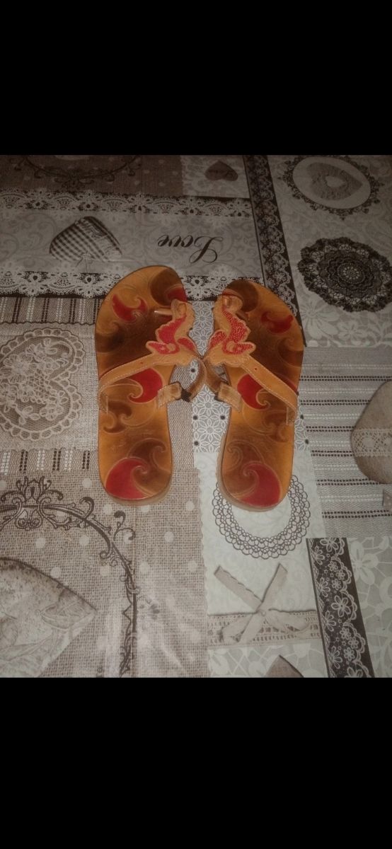 Sandali vintage pelle marroni rossi 38