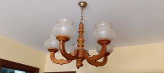 Lampara madera 5 luces vintage