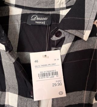 T-46. Vestido camisero cuadros blanco-negro