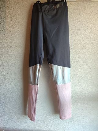 Leggins deportivos niña gris-rosa