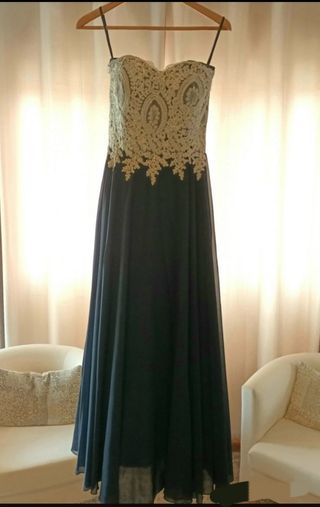 Vestido fiesta azul y plateado