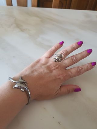 Set bracciale e anello con delfini