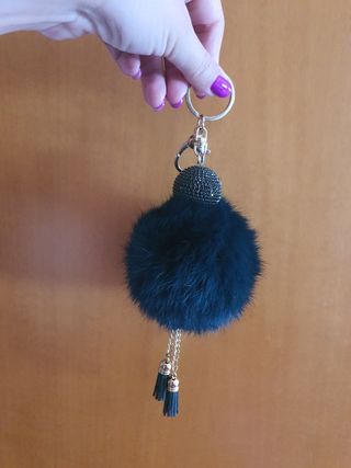 Portachiavi Pompon verde con Cristalli