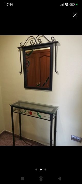 Consola forja y cristal + espejo