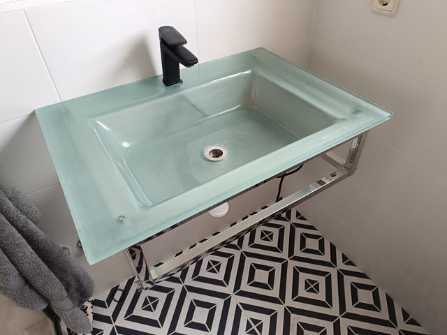 Lavabo de cristal - acero inoxidable