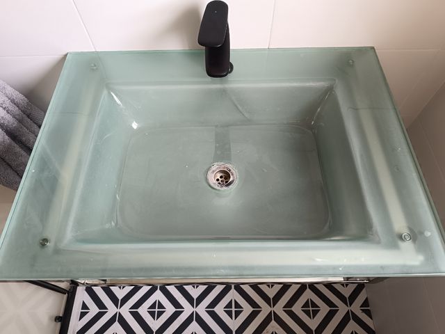 Lavabo de cristal - acero inoxidable