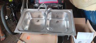 Lavello doppio inox + miscelatore