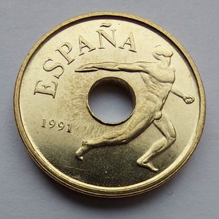 MONEDA 25 PESETAS 1991 EMBLEMA OLÍMPICO DISCO SC