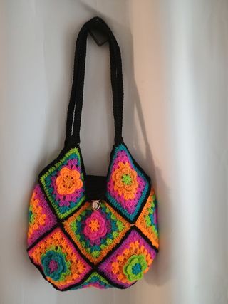 Borsa Granny all'uncinetto multicolor