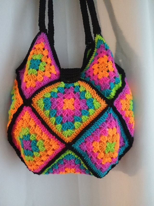 Borsa Granny all'uncinetto multicolor