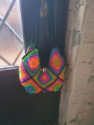 Borsa Granny all'uncinetto multicolor
