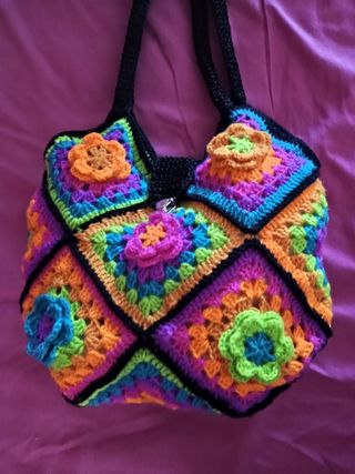 Borsa Granny all'uncinetto multicolor