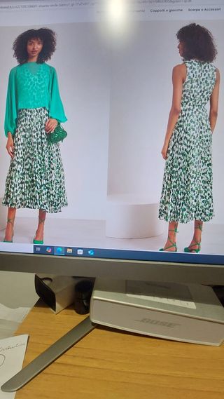 Vestito plissettato verde bianco