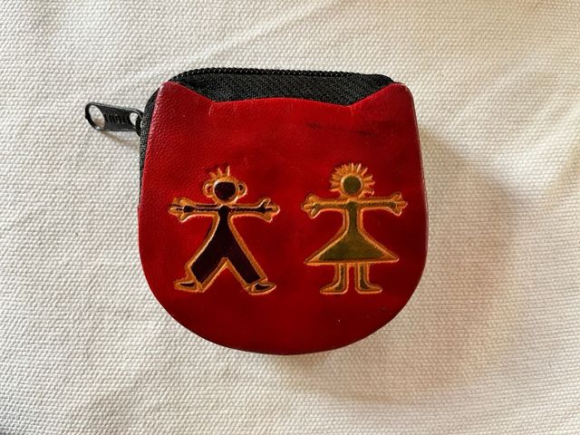 Conjunto de 4 porta-moedas de tecido e couro