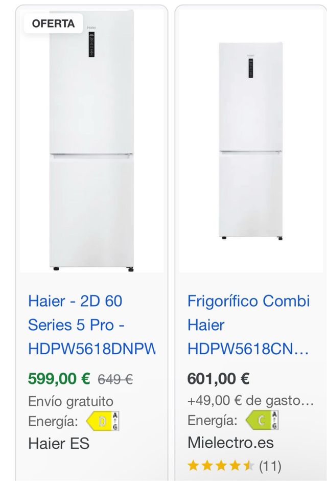 Frigorífico Haier 2 puertas 60cm