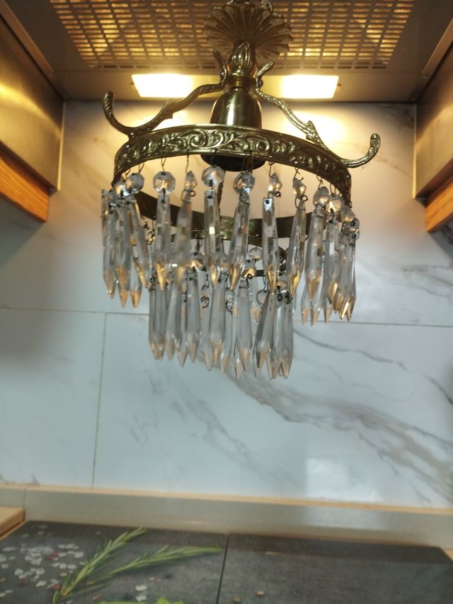 Lampara Cristal Dorada Vintage