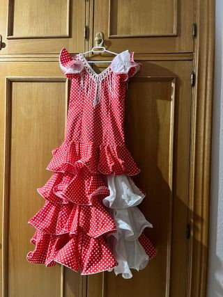 Traje gitana niña rojo - lunares blancos