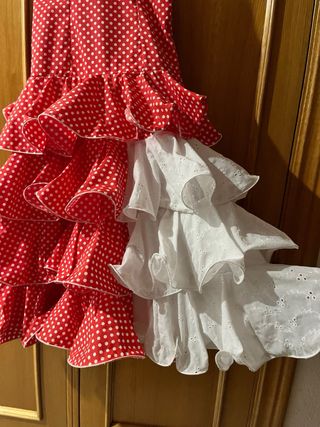 Traje gitana niña rojo - lunares blancos