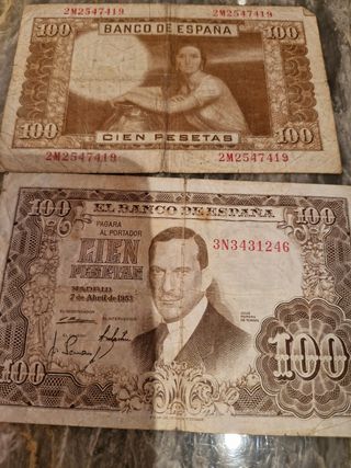 2 billetes antiguos 100 pesetas