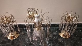 3 lámparas cristal dorado-blanco