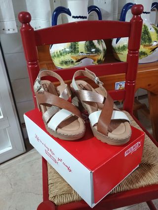 Sandalias Piel,Pikolinos,marrón,Dorado,blanco