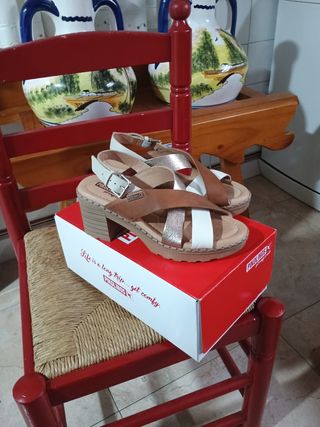 Sandalias Piel,Pikolinos,marrón,Dorado,blanco