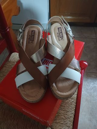 Sandalias Piel,Pikolinos,marrón,Dorado,blanco