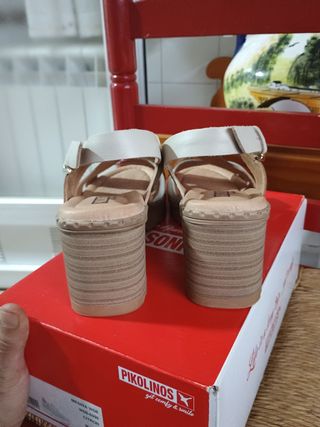 Sandalias Piel,Pikolinos,marrón,Dorado,blanco