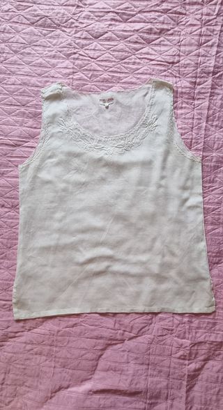 Canotta Pure Linen bianca ricamata