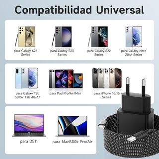 HYDOOD 2xCargador 45W USB-C Cable 2m 100W