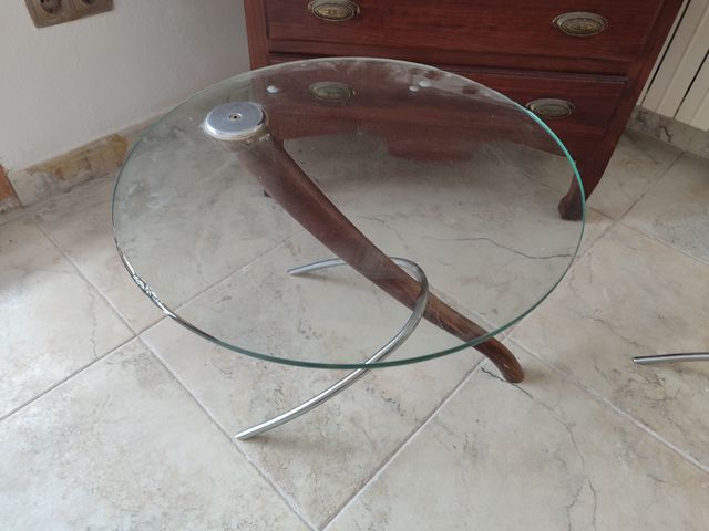 Mesa centro cristal y madera