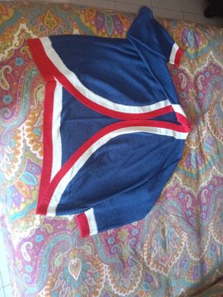 Chaqueta cárdigan azul marino-rojo