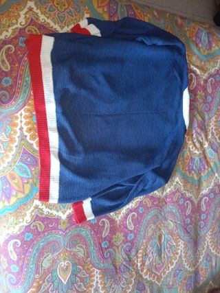 Chaqueta cárdigan azul marino-rojo