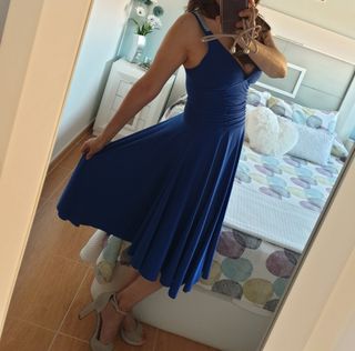 Vestido fiesta azul electrico pendientes brillante