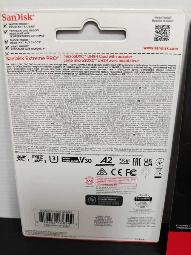 2tarjetas microSDXC SanDisk Extreme PRO 256GB