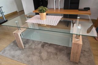 Mesita centro cristal - madera