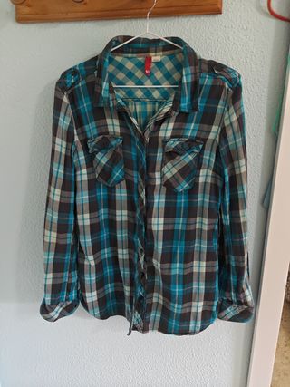 Camisa cuadros azul mujer - Talla L