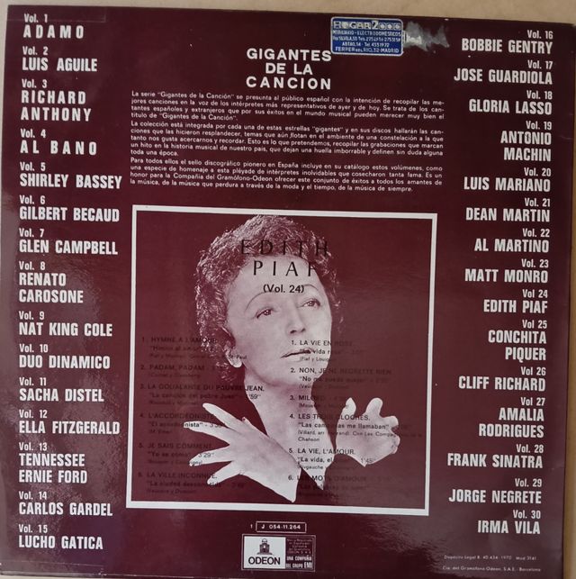 LP Edith Piaf - Grandes Éxitos. 1970