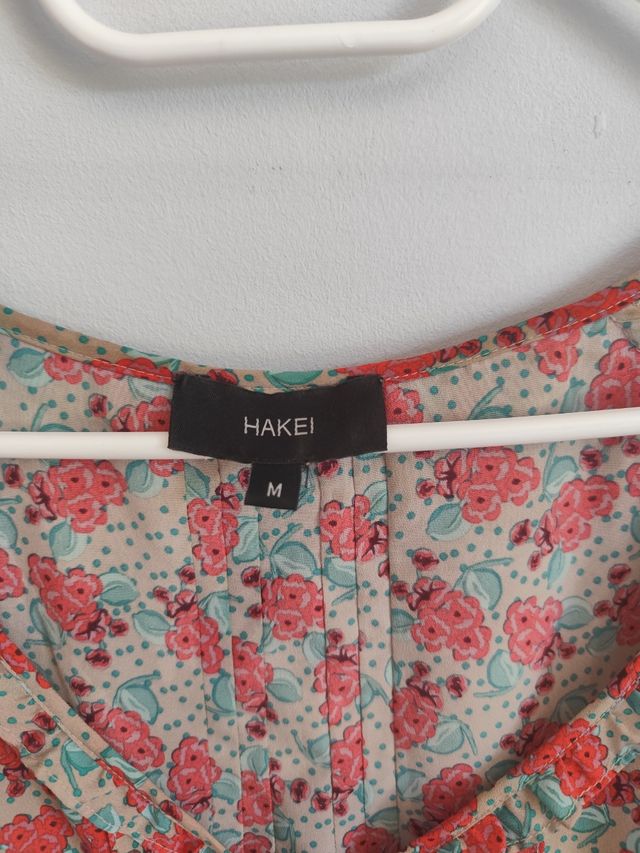 Vestido flores beige-rojo